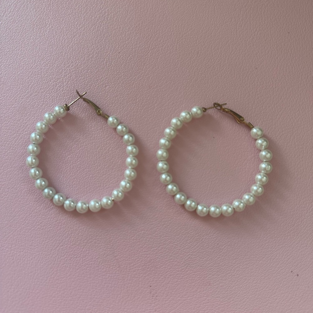White Pearl Hoop Earrings Classic Jewelry